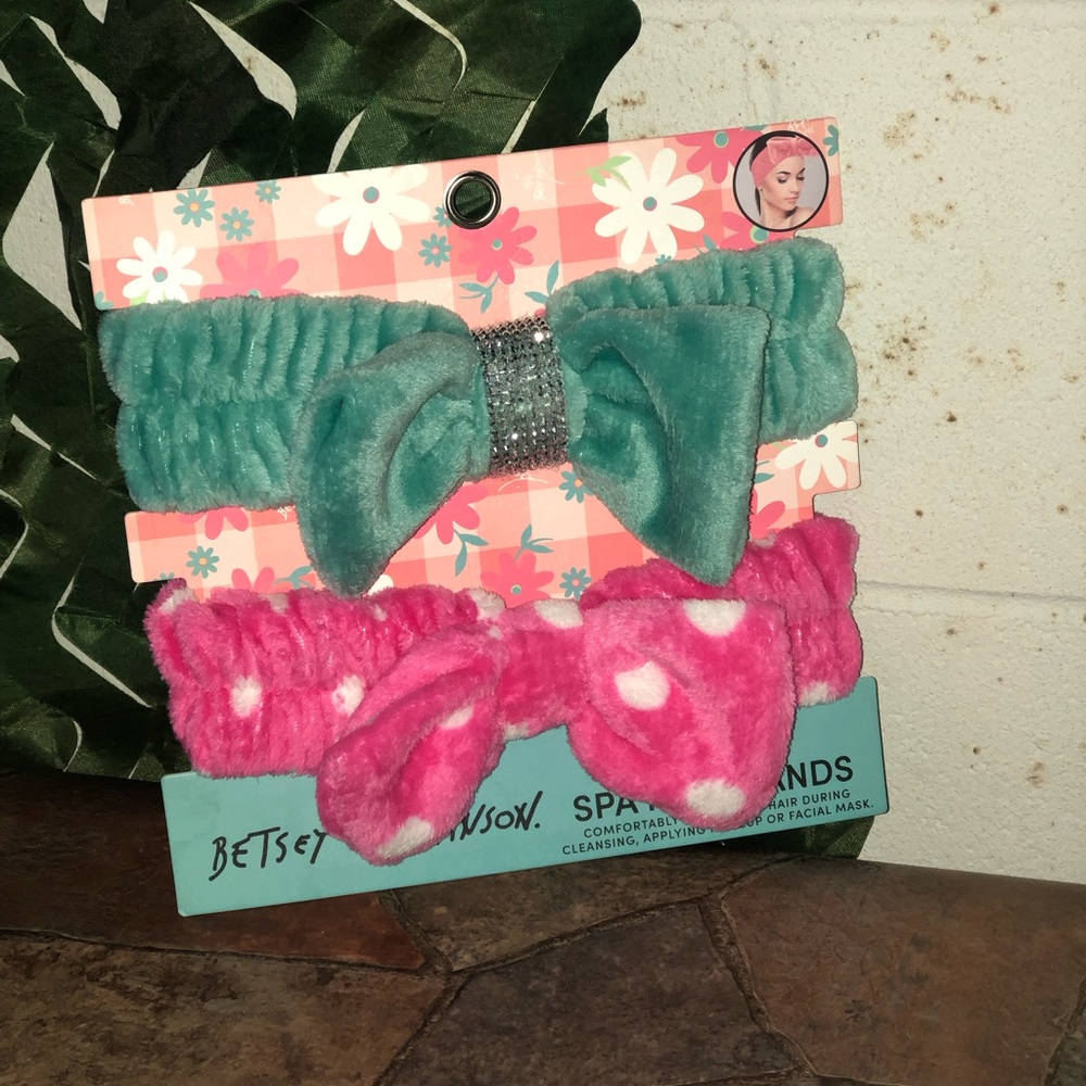 Betsey Johnson Teal and Pink Bow Spa Hairbands